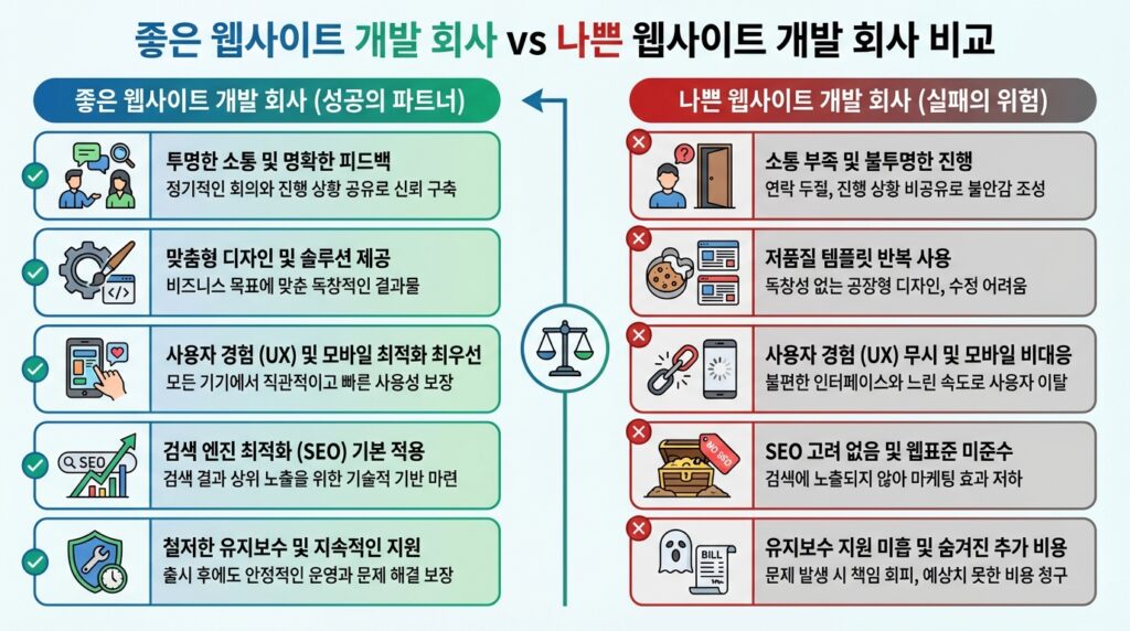 홈페이지 제작 업체 좋은 업체 나쁜 업체 특징 비교 인포그래픽