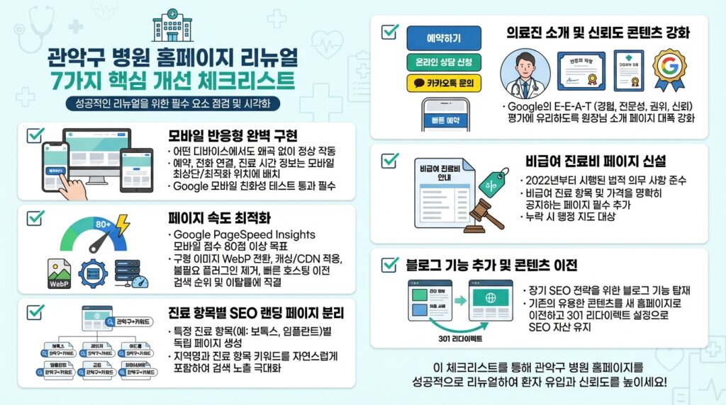 관악구 병원 홈페이지 리뉴얼 핵심 개선 요소 7가지 체크리스트