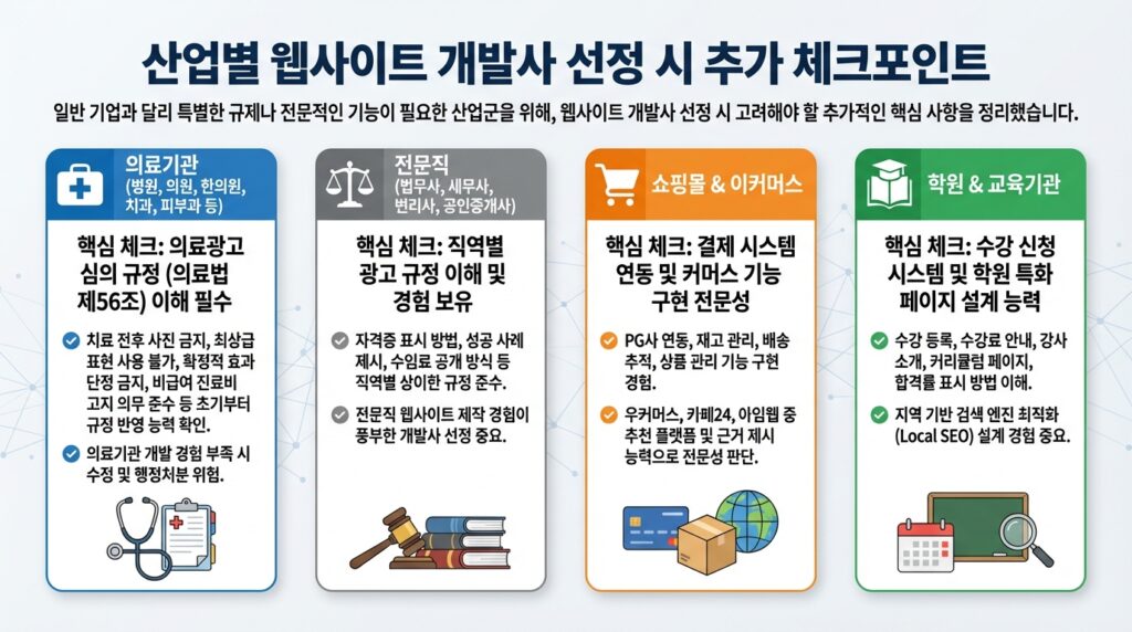 업종별 홈페이지 제작 업체 선정 추가 확인 사항 의료 전문직 쇼핑몰 학원