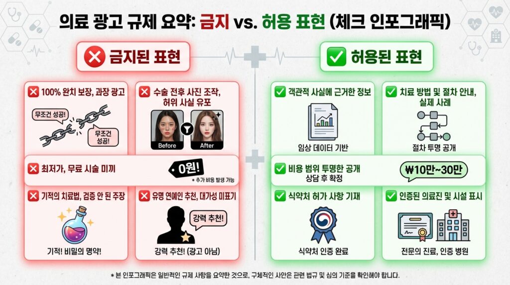 피부과 홈페이지 의료광고 규정 금지 허용 표현 비교 가이드
