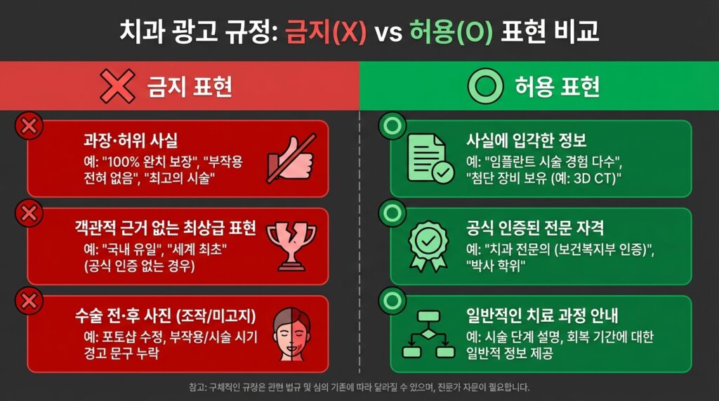관악구 치과 홈페이지 의료광고 규정 금지 허용 표현 비교 가이드