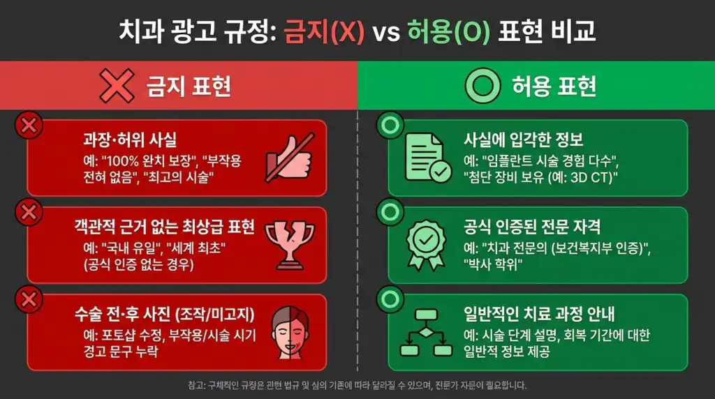 관악구 치과 홈페이지 의료광고 규정 금지 허용 표현 비교 가이드