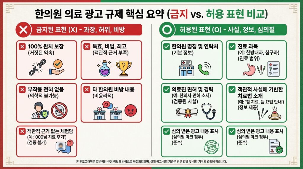 한의원 홈페이지 의료광고 규정 금지 허용 표현 비교 가이드