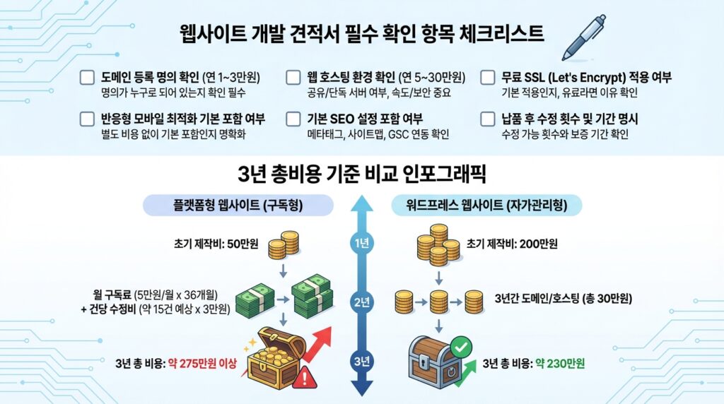홈페이지 제작 업체 견적서 비교 항목별 체크리스트 3년 총비용 분석