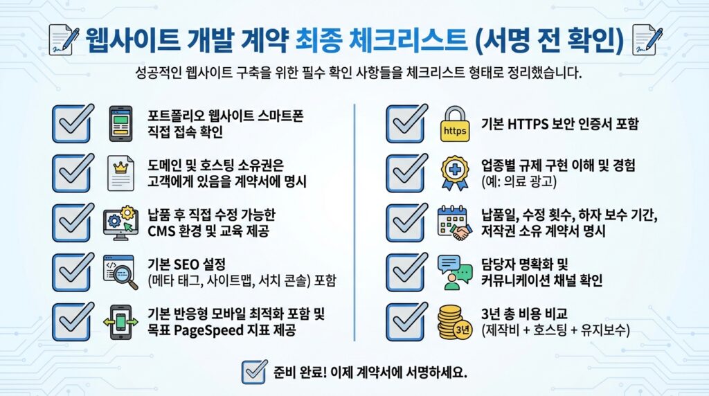 홈페이지 제작 업체 계약 전 최종 체크리스트 10가지 인포그래픽