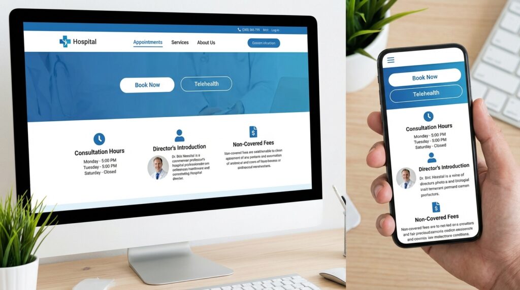 병원 홈페이지 제작 완성 화면 PC 모바일 반응형 디자인 예시