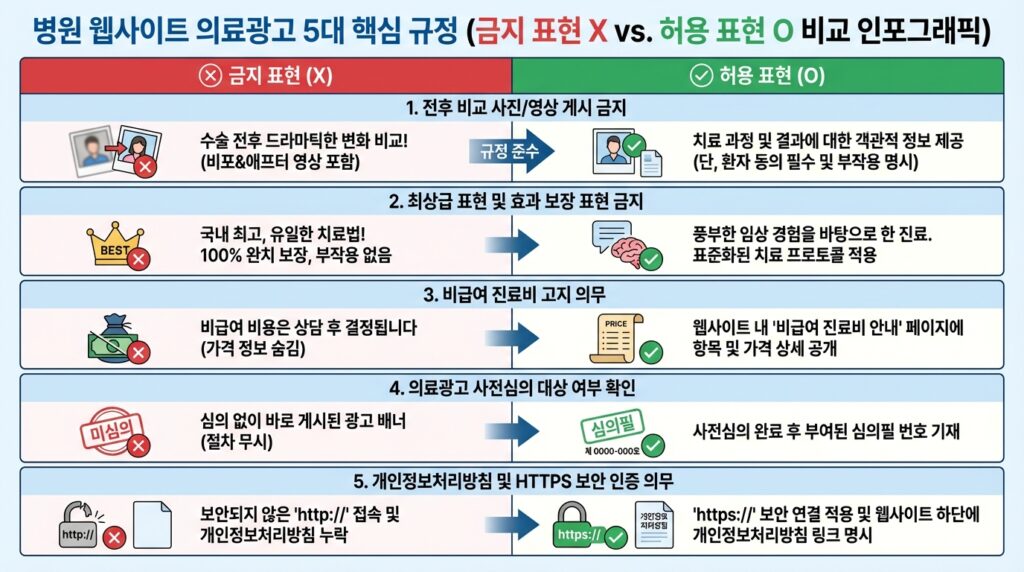 병원 홈페이지 제작 의료광고 규정 금지 허용 표현 비교 가이드