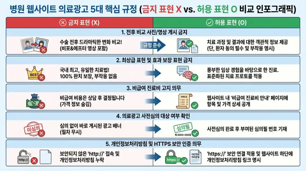 병원 홈페이지 제작 의료광고 규정 금지 허용 표현 비교 가이드