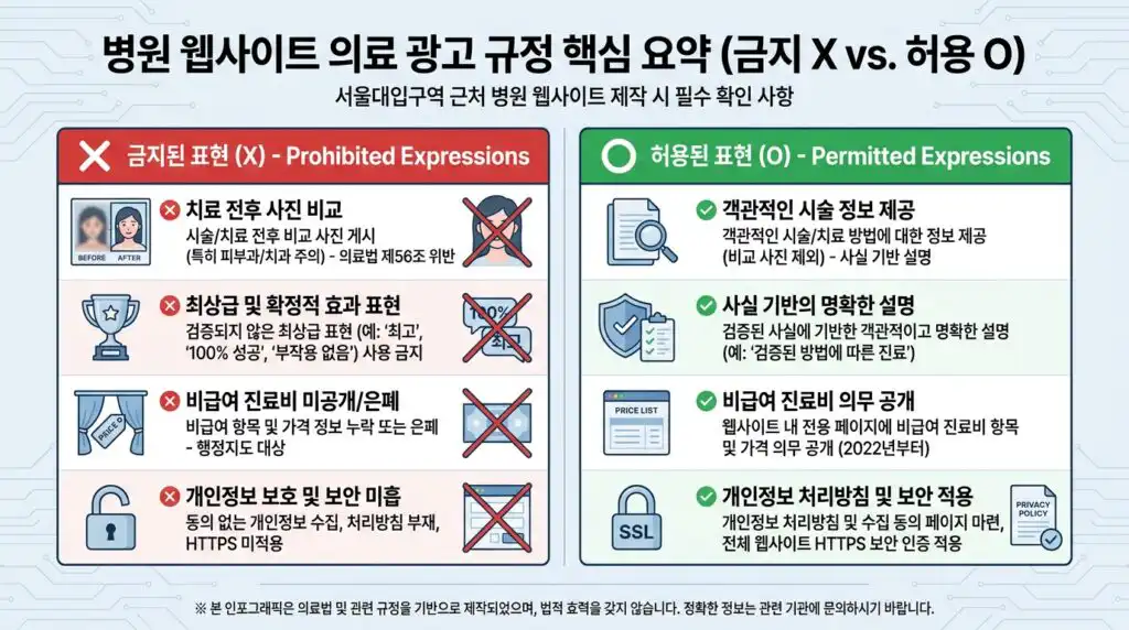 서울대입구 병원 홈페이지 제작 의료광고 규정 금지 허용 표현 비교 가이드