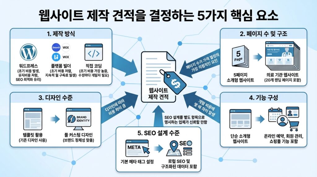 홈페이지 제작 견적 비용 결정 5가지 핵심 요소 인포그래픽