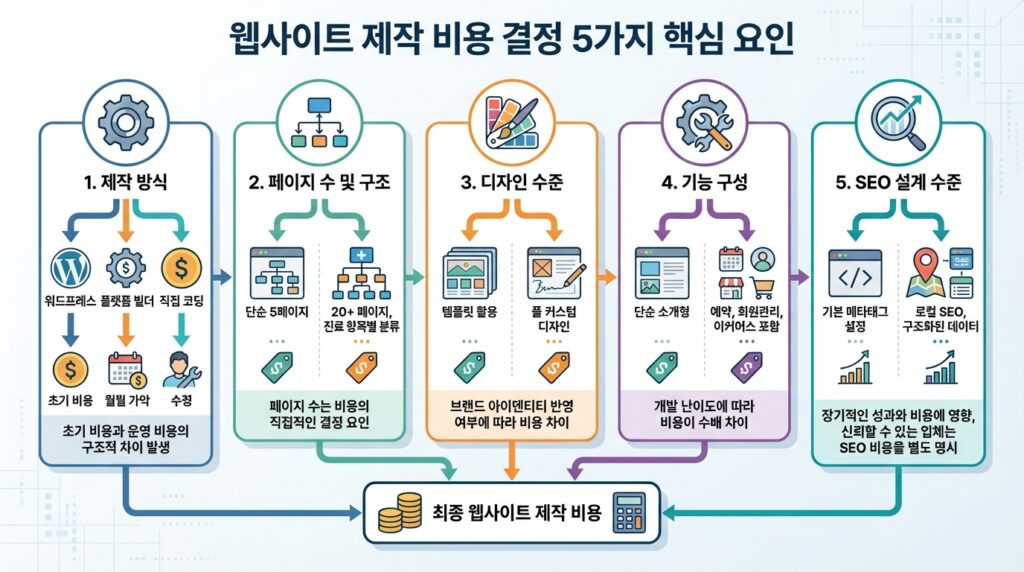 홈페이지 제작 단가표 비용 결정 5가지 요소 인포그래픽