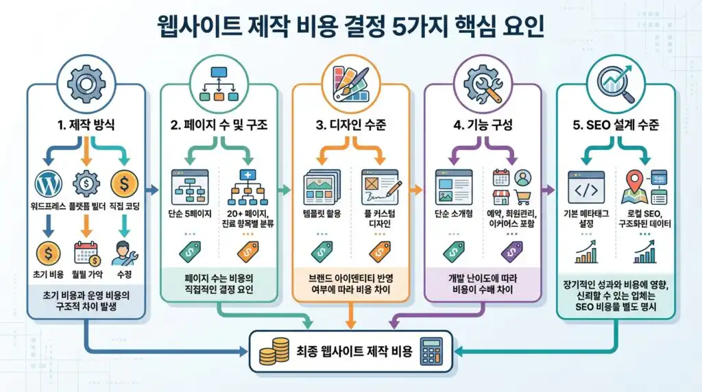홈페이지 제작 단가표 비용 결정 5가지 요소 인포그래픽