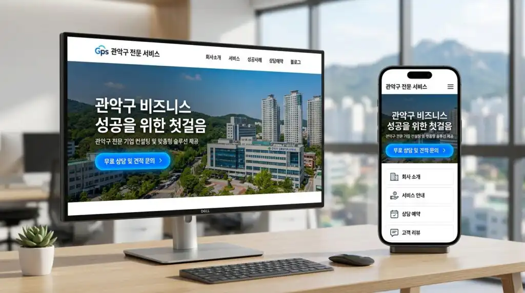 관악구 홈페이지 제작 완성 화면 PC 모바일 반응형 다양한 업종 웹사이트 디자인