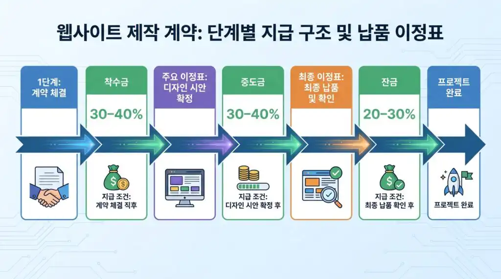 홈페이지 제작 계약서 단계별 대금 지급 구조 착수금 중도금 잔금 타임라인