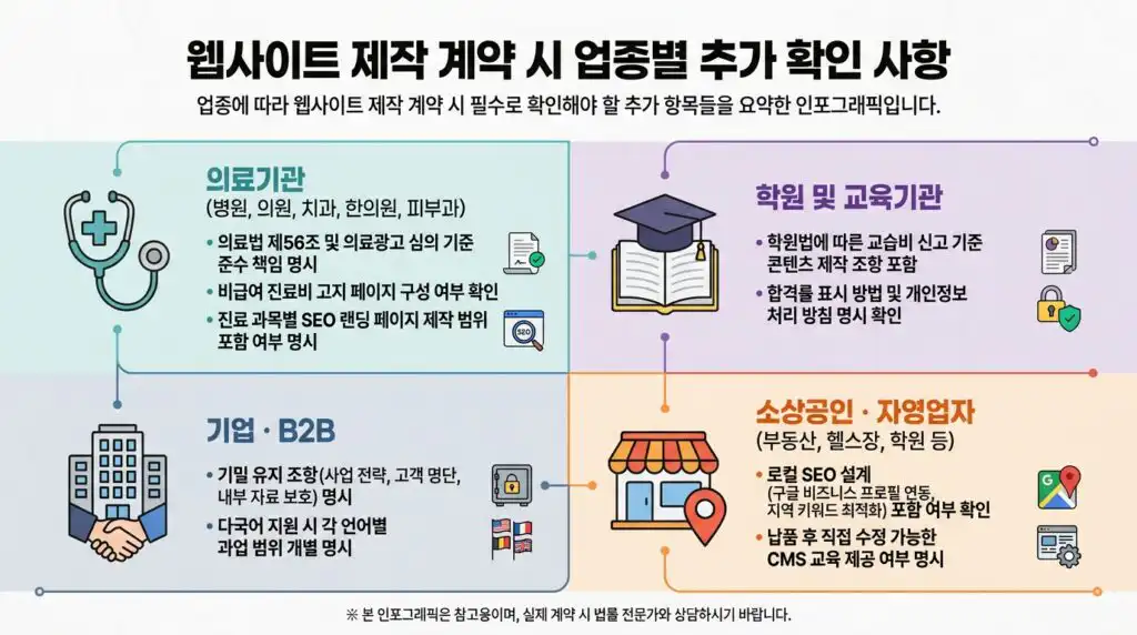 홈페이지 제작 계약서 주의사항 업종별 추가 확인 의료기관 학원 기업 소상공인