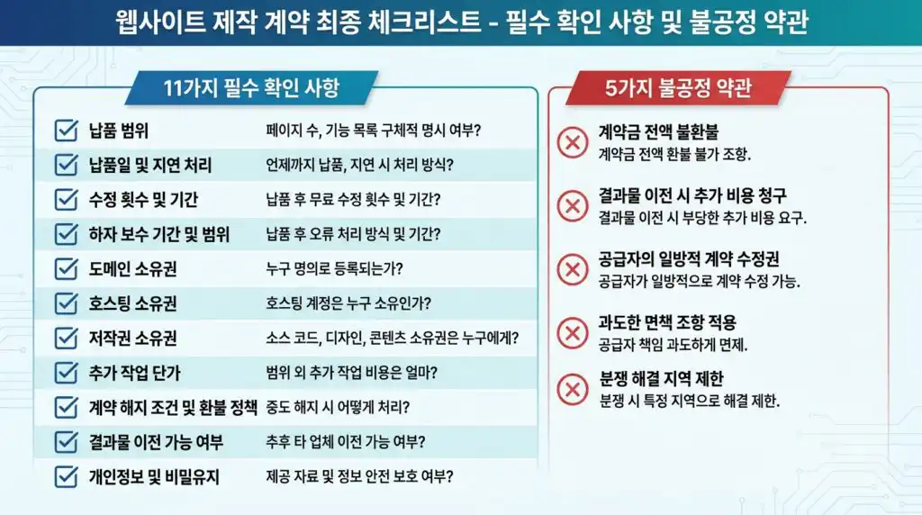 홈페이지 제작 계약서 주의사항 최종 체크리스트 11가지 불공정 조항 총정리