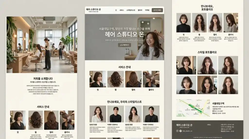 서울대입구 홈페이지 제작 완성 화면 PC 모바일 반응형 대학가 상권 업종 웹사이트 디자인