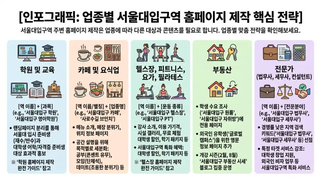 서울대입구 홈페이지 제작 업종별 핵심 전략 학원 카페 헬스장 부동산 전문직 인포그래픽