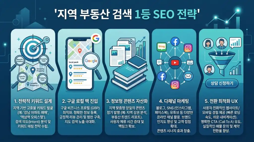 부동산 홈페이지 제작 SEO 전략 로드맵 지역 키워드 구글 비즈니스 시세 블로그 인포그래픽